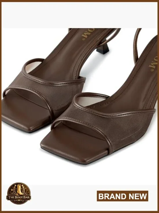 Mesh Kitten Heel Sandals Square Toe Ankle Strap Comfort Summer Dress Shoes - Picture 5 of 7